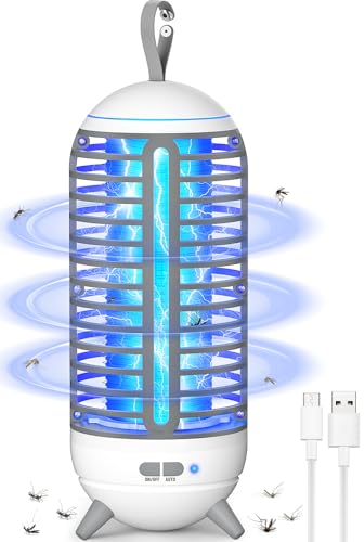 Candeeiro anti-mosquitos exteriores, 2 em 1 anti-mosquitos elétrico, 2500 mAh, recarregável com luz de campismo, USB mata mosquitos elétrico portátil para exteriores/jardins