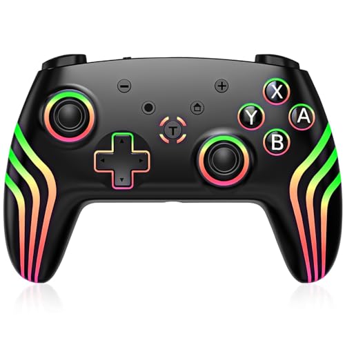Mando Inalámbrico para consola Switch/Lite/OLED, Mando Switch Pro con iluminación RGB Que Cambia de Color/Vibración Dual/Giroscopio de 6 Ejes/Despertar a algn, Joystick Preciso de Diseño Ergonómico.