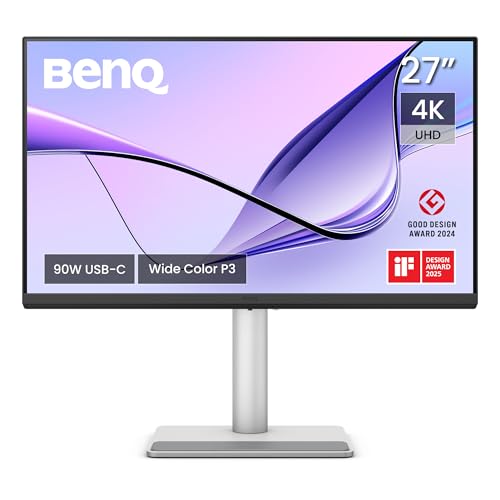 BenQ MA270U Monitor de 4K de 3840 x 2160, para MacBook Pro/Air, USB duplo de 90 W, correspondência de cores com Mac, hub USB, controlo de brilho e volume no Mac, suporte ajustável, espectro de cores