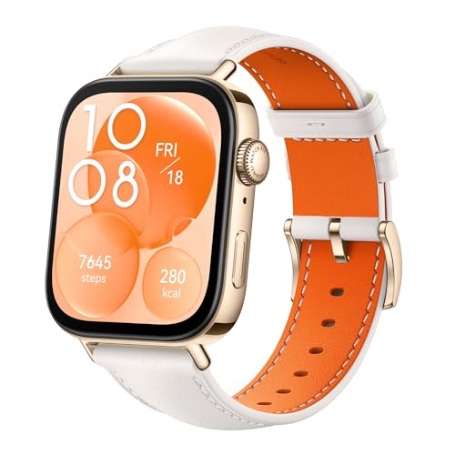 Huawei Watch FIT 3 Ecrã AMOLED de 1,82 polegadas, design ultrafino, chamadas por Bluetooth, bateria de até 10 dias, compatível com Android e iOS, couro branco