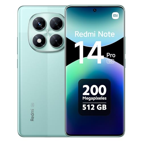 Xiaomi Redmi Note 14 Pro 5G, Smartphone de 12+512 GB, ecrã de 6,67" AMOLED FHD+ 120Hz, MediaTek Dimensity 7300-Ultra, câmara de 200 MP, TurboCharge 45 W, carregador não incluído, verde (versão ES) )