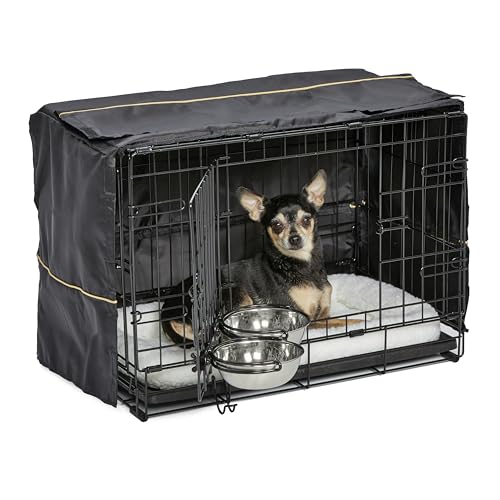MidWest Homes for Pets iCrate Modelo 1522DD-KIT Kit de gaiola para cães recém-otimizada, de porta dupla, inclui gaiola para cães, cama para animais de estimação, 2 tigelas, comprimento de 58,4 cm, cor