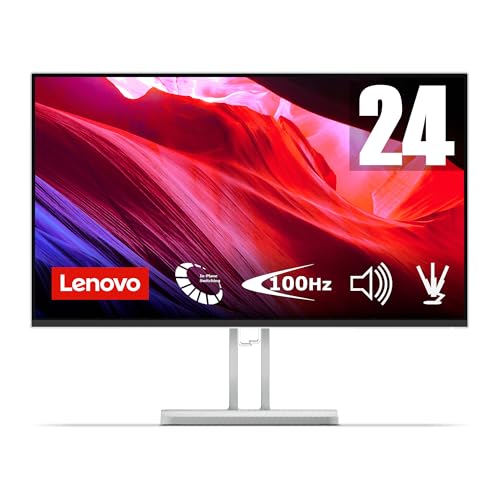 Lenovo L24i-4B Monitor de 23,8" (IPS, 1920 x 1080 px, 16:9, 100 Hz, tempo de resposta 4 ms, HDMI, VGA, montagem VESA de 100 mm, suporte de inclinação) cor cinza nuvem, versão Atual