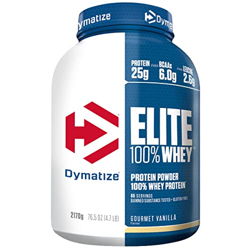 Dymatize Elite 100% Whey Gourmet Vanilla 2170 g, pulverizador de potência adequada e baixa açucar, proteína de soro e BCAA
