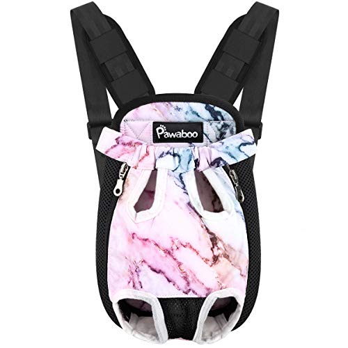 Pawaboo Mochila de cão - bolsa dianteira ajustável Pet Front Cat Dog Carrier Backpack/pernas fora & fácil de ajustar para viajar/caminhadas / campismo, tamanho S - mármore roxo