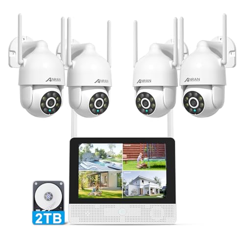 ANRAN [2025 novo] 3K kit câmaras vigilância wi-fi exterior, sistema de câmara de segurança 4 x 5 MP, 8CH 10,5 pol, com HDD de 2 TB, gravação 24/7, visão noturna, áudio de 2 vias, seguimento e