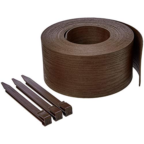 Amazon Basics Bordura para jardim com 10 estacas, 13 cm/5 polegadas x 12 m/40 pés, castanho