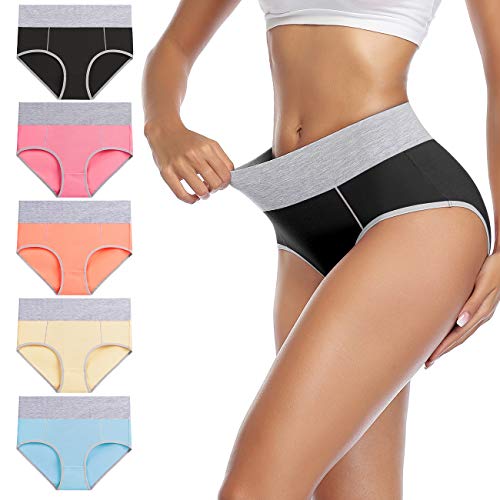 wirarpa Cuecas de cintura alta algodão para mulher Culotte cuecas de cintura alta confortável 5 pack