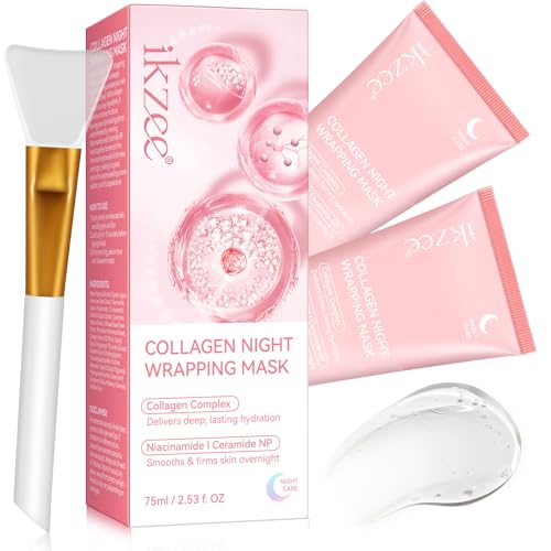 Collagen Night Wrapping Mask, Korean Collagen Face Mask Peel Off Face Mask pour Améliorer l'élasticité de la peau, l'hydrater, la lisser et la raffermir pendant la nuit (rosa - 2 peças)