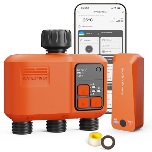 Smart Programador rega WiFi 3 saídas com 300 metros RF, WiFi supercobertura, sistema de rega para jardim com atraso de chuva, controlo por aplicação e voz, temporizador automático