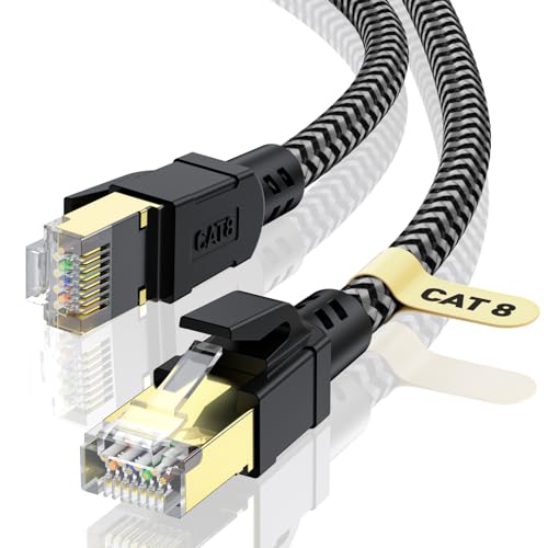 CABNEER Cabo Ethernet Cat 8 30 m, cabo de rede Cat 8, cabo Internet RJ45, cabo LAN de alta velocidade, 40 Gbps 2000 MHz, cabo Ethernet entrançado compatível Cat 7 Router Modem WIFI