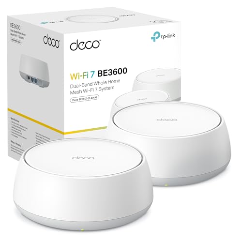 TP-Link Deco BE3600 (2 pacotes), Wi-Fi de 7 mesh, tribanda até 6,6 Gbps, ampla cobertura para toda a casa, porta 2,5 G, ideal para streaming de 8 K, jogos e conexão estável com o AI Mesh
