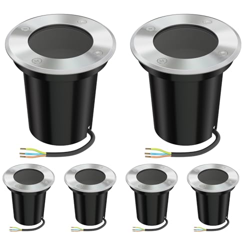 ledscom.de 6 unidades. Candeeiro embutido no chão BOLI para exteriores, IP67, aço inoxidável, redondo, 108 mm Ø, 1 GU10 máx. 15W