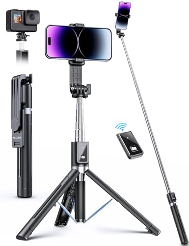 ANXRE Palo Selfie [2024 Tripé melhorado], tripé extra longo de 125 cm com controlo remoto destacável para telemóvel, compatível com iPhone 14 13 12 11 Pro XS MAX XR, Android/Gopro