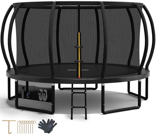 Devoko Cama elástica exterior para crianças Ø 228/305/366/427 cm, trampolim exterior de jardim, abóbora certificado GS com rede de segurança, escada, capacidade 150 kg