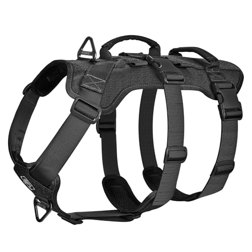 OneTigris Arnês para cães, T-Bone T-Bone Tactical arnês com 2 asas à prova de fugas, arnês ajustável para cães, caça, caminhadas, treino, passeio, atividades ao ar livre (preto, L)