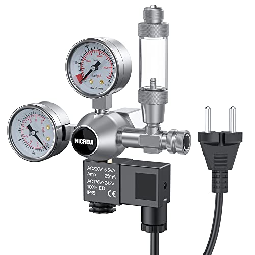 NICREW Regulador CO2 aquário, redutor de pressão de CO2 para aquários, contador de bolhas e válvula de retenção para medidor de pressão com tampa