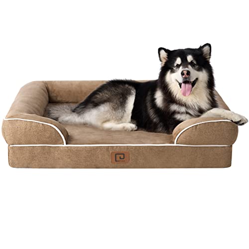 EHEYCIGA Cama de cães grandes XXL, 132 x 104 x 20 cm, ortopédica cama para cães, impermeável com espuma viscoelástica, lavável sofá animal de estimação removível para gaiola, camelo