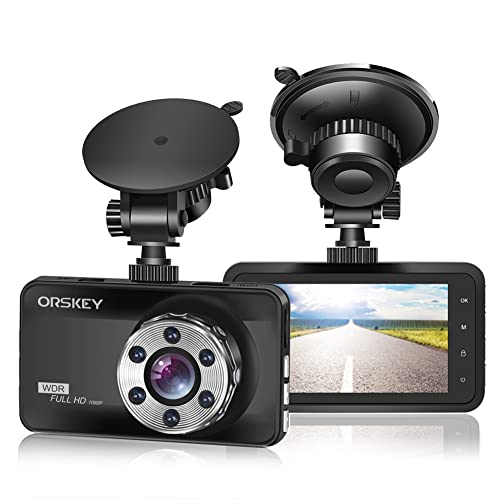 ORSKEY Câmara de carro Dash Cam 1080P Full HD DVR gravador de condução de automóveis câmara de Dash com ecrã LCD de 3 polegadas, 170 grande angular, WDR, gravação em laço, deteção de movimento,