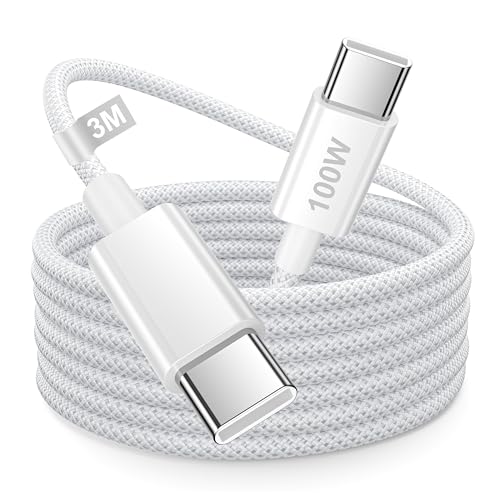 Cabo USB C de carregamento rápido de 100 W 3 m, cabo USB C para tipo C cabo de carregamento rápido tipo C cabo carregador para iPhone 15 16 Pro Max/Plus, iPad Pro/Air, MacBook Air/Pro, Samsung Galaxy