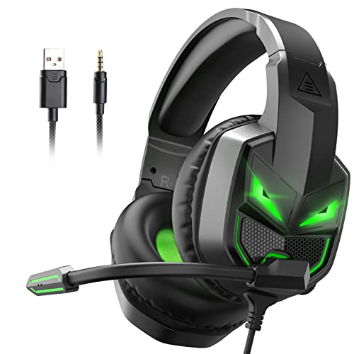 EKSA Fenrir Auriculares Gaming com microfone, RGB capacetes Gaming compatíveis com PS4, PS5, Xbox One, PC, Switch, orelhas suaves de memória, faixa de cabeça acolchoada e ajustável, 3,5 mm Jack para