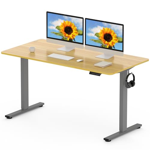 FLEXISPOT EN1 MAX, 140 x 80 cm, secretária elevável elétrica com placa inteira mesa de elevação, Standing Desk, mesa elevável secretária com 2 ganchos e 4 funções de memória