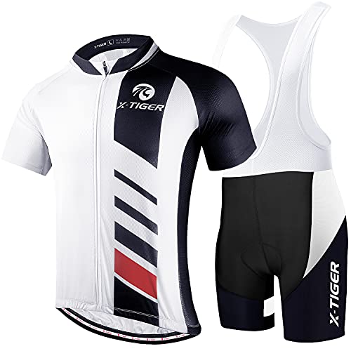 X-TIGER Fato de ciclismo, para homens, com gel acolchoado 5D, MTB, para andar de bicicleta, fato, alças, calções
