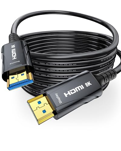 Cratree 8K Fibra ótica cabo HDMI 15 metros, cabo HDMI 48Gbps, 10K 8K 60Hz 4K 120Hz, Dolby Vision HDCP 2.3 eARC, compatível com PS5 PS4 Pro HDTV Blu-ray Monitor