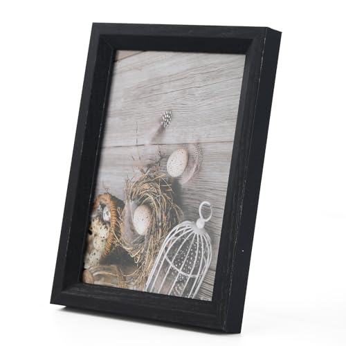 BESTOOL Moldura de 13 x 18 cm, conjunto de 6, moldura de fotos de madeira para pendurar/pé vertical ou horizontal (preto)
