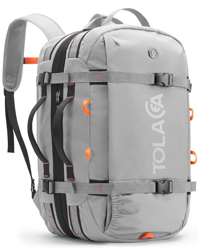 Tolaccea Mochila de viagem para laptop para homens e mulheres, bolsas de lona expansíveis aprovadas por companhias aéreas, adapta-se a computadores de 15,6 polegadas, Cinza claro, M, Mochilas rucksack
