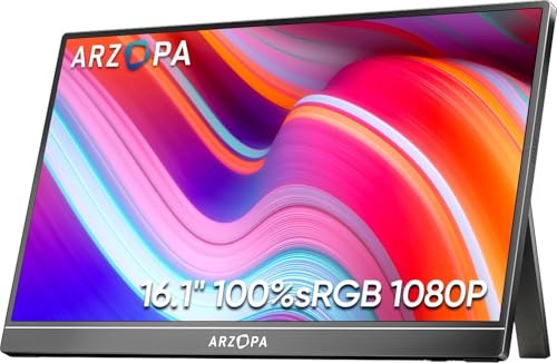 ARZOPA Monitor portátil de 16,0" 2,5 k, ecrã portátil HDR, 2560 x 1600, 500 nits 8bit QHD, monitor portátil USB-C HDMI para portátil, 16:10 IPS, suporte unissexo para Mac PC PS4/5 Xbox Switch