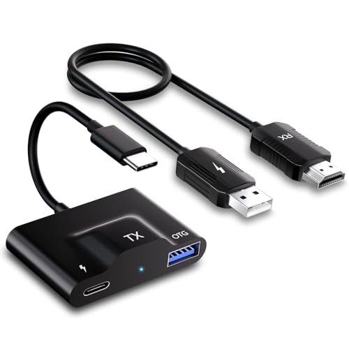 Transmissor e recetor HDMI sem fio, USB C para HDMI sem fios transmissor e receptor, extensor de ecrã sem fios 1080P, streaming vídeo/áudio de telefone/pad/notebook para TV, projetor, monitor