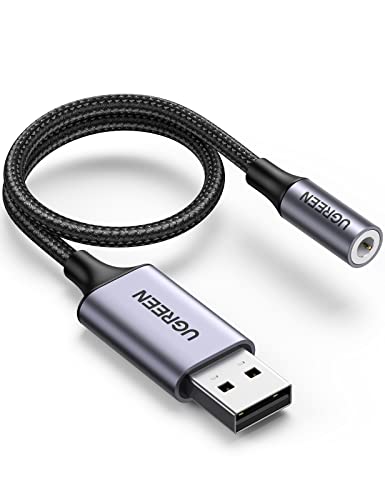 UGREEN Adaptador de áudio USB para Jack 3,5 mm placa de som externa suporta 24 bit 96 KHz para auriculares e microfone compatível com PC MacBook Switch PS4/5 25 cm