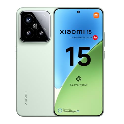 Xiaomi 15 - Smartphone de 12 + 512 GB, lente ótica Leica Summilux, Snapdragon 8 Elite, ecrã AMOLED CrystalRes de 6,36" de 120 Hz, HyperCharge de 90W, carregador não incluído, verde (versão ES)