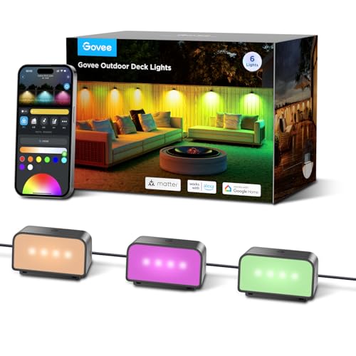 Govee Luzes exteriores fechadas, luzes para cercas RGBIC com luz branca, luzes LED exteriores inteligentes IP65, funcionam com Alexa e Matter, para cerca, pátio, jardim, 6 embalagens