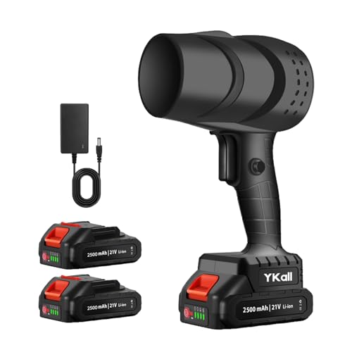Ykall Ventilador de folhas sem fios, super potente, leve e portátil, com 2 baterias e carregador rápido, ideal para jardim, carro, pátio, neve e campismo (preto)