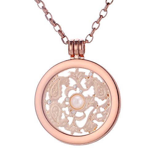 Morella Mulheres colar 70 cm aço inoxidável ouro rosa e pingente amuleto Coin 33 mm em saco para jóias