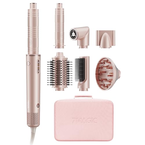 7MAGIC Air Styler 7 em 1 multifunções, escova de ar quente volumizador e alisador, modelador automático, secador de cabelo iónico, modelador profissional, sem danos causados pelo calor, com estojo de