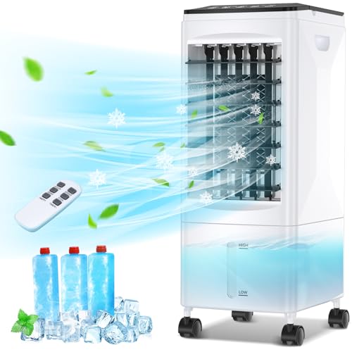 Ar condicionado portátil, 3 em 1, refrigerador de ar vaporativo portátil, humidificador, ventilador, 3 velocidades, 5,5 l, controlo remoto, 1-7H Timer, para quarto, casa, escritório, quarto