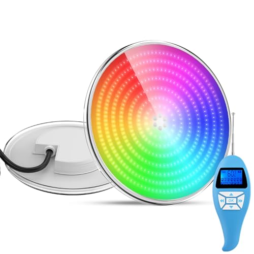 LyLmLe Foco LED piscina PAR56 enchimento de resina, 35 W lâmpada LED piscina RGB multicor iluminação recarregável com controlo remoto, ângulo de feixe de 140 °, IP68 impermeável 12 V AC lâmpada PAR56