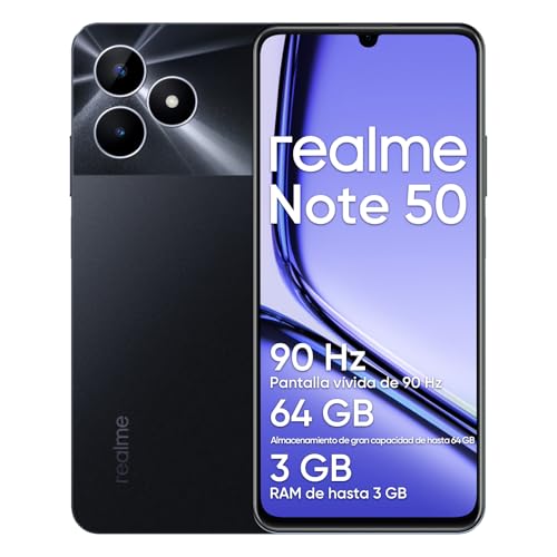 realme Note 50 Smartphone Android, telemóvel 4G Dual SIM, ecrã LCD de 6,74", 3 GB RAM 64 GB ROM, bateria 5000 mAh, câmara de 13 MP com inteligência artificial, sem adaptador, preto