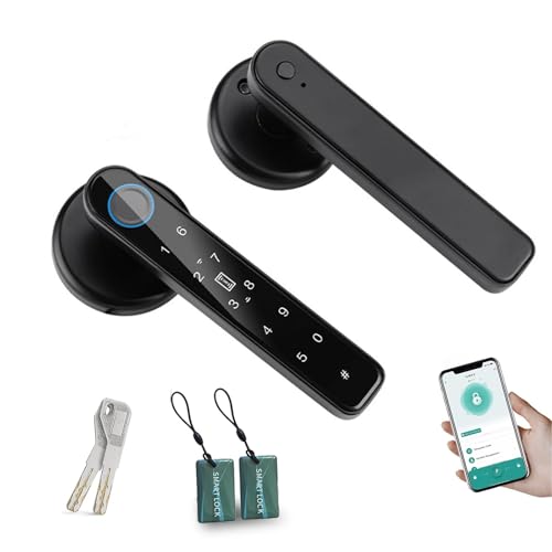 TEKXDD Fechadura inteligente com impressões digitais, 5 em 1 fechadura eletrónica, sua App, IC Card, impressões digitais, senha digital, chave mecânica
