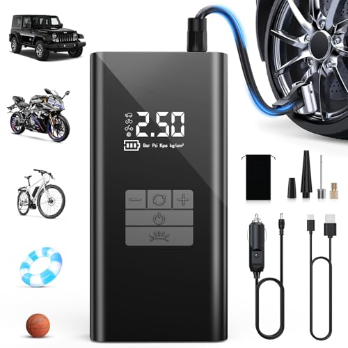DIHOOM Compressor ar portátil - insuflador elétrico de pneus de carro de 45 l/min com suporte de Power Bank, iluminação LED bateria de 6000 mAh, 4 modos, ideal para carros bicicletas motos e bolas
