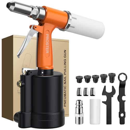 Proster Rebitador pneumático para rebites de 2,4 mm a 6,4 mm com 5 bicos e força de 1780 KGF - ideal para reparação de carros e uso industrial