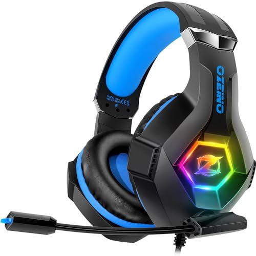 Capacetes de jogo, auriculares para jogos com microfone rotativo, luz RGB, premium Stereo, orelhas leves confortáveis, para PS4 PS5 Xbox PC Switch tablet portátil