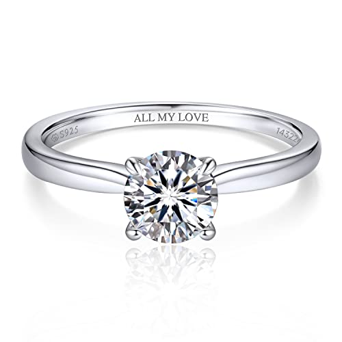 MomentWish Anel de noivado mulher, presente dia da mãe, 1-2 quilates, anéis de diamante Moissanite promessa solitário prata de lei 925 com certificado grau presente aniversário