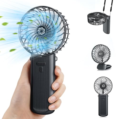 TOPPELIGHT Ventoinha de mão, ventilador portátil de mesa recarregável por USB de 180° dobrável com 4 velocidades, mini ventiladores de bolso com bateria de 2000 mAh para casa escritório acampar ao ar
