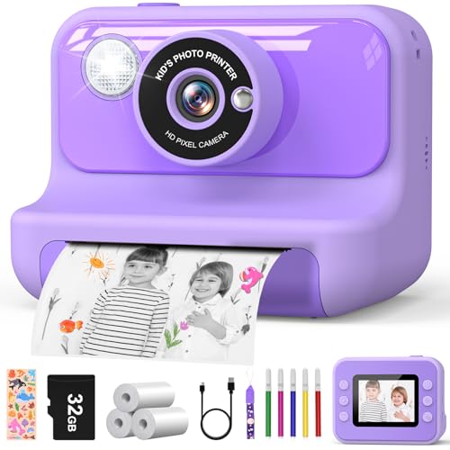 Hangrui Câmara fotos infantis instantâneas, 2,4 polegadas câmara fotos infantis com cartão de 32G, 1080P câmara instantânea para crianças com papel de impressão e canetas de cores, presentes brinquedo