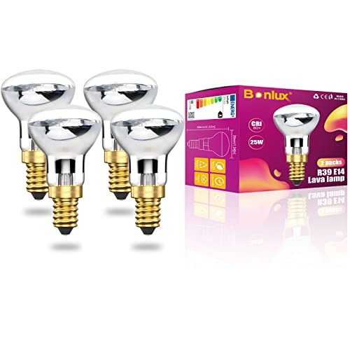 Bonlux 25W R39 E14 Foco SES lâmpada, refletor lâmpada incandescente, substituição de lâmpada de lava Lite (luz quente, 4 unidades)