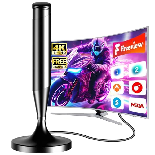 Antena de TV interior 2025 – antena digital para smart TV, base magnética forte, alcance de 480 km, compatível com 4K 1080P, cabo coaxial de 5 m, para Freeview e canais locais